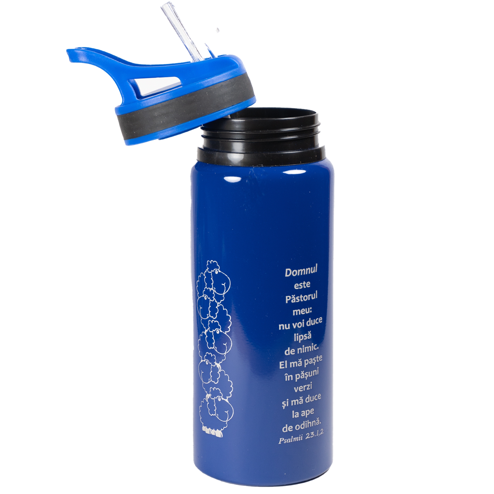 Bidon metalic pentru copii - "Domnul este Păstorul meu..." (albastru) Bidon metalic pentru copii - "Domnul este Păstorul meu..." (albastru)