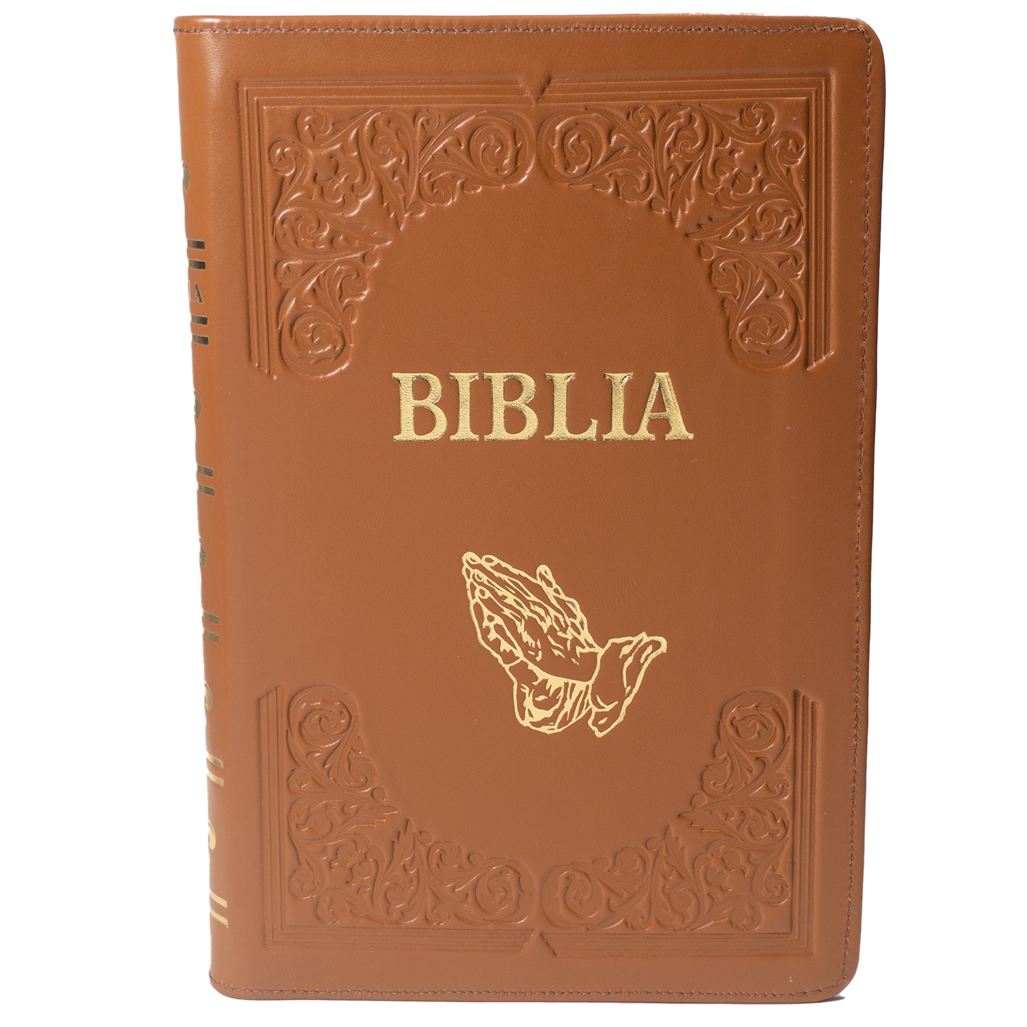 Biblie mare, piele, handmade, maro deschis, index, margini aurii,  cuv. Isus cu rosu [SI 076 HM]