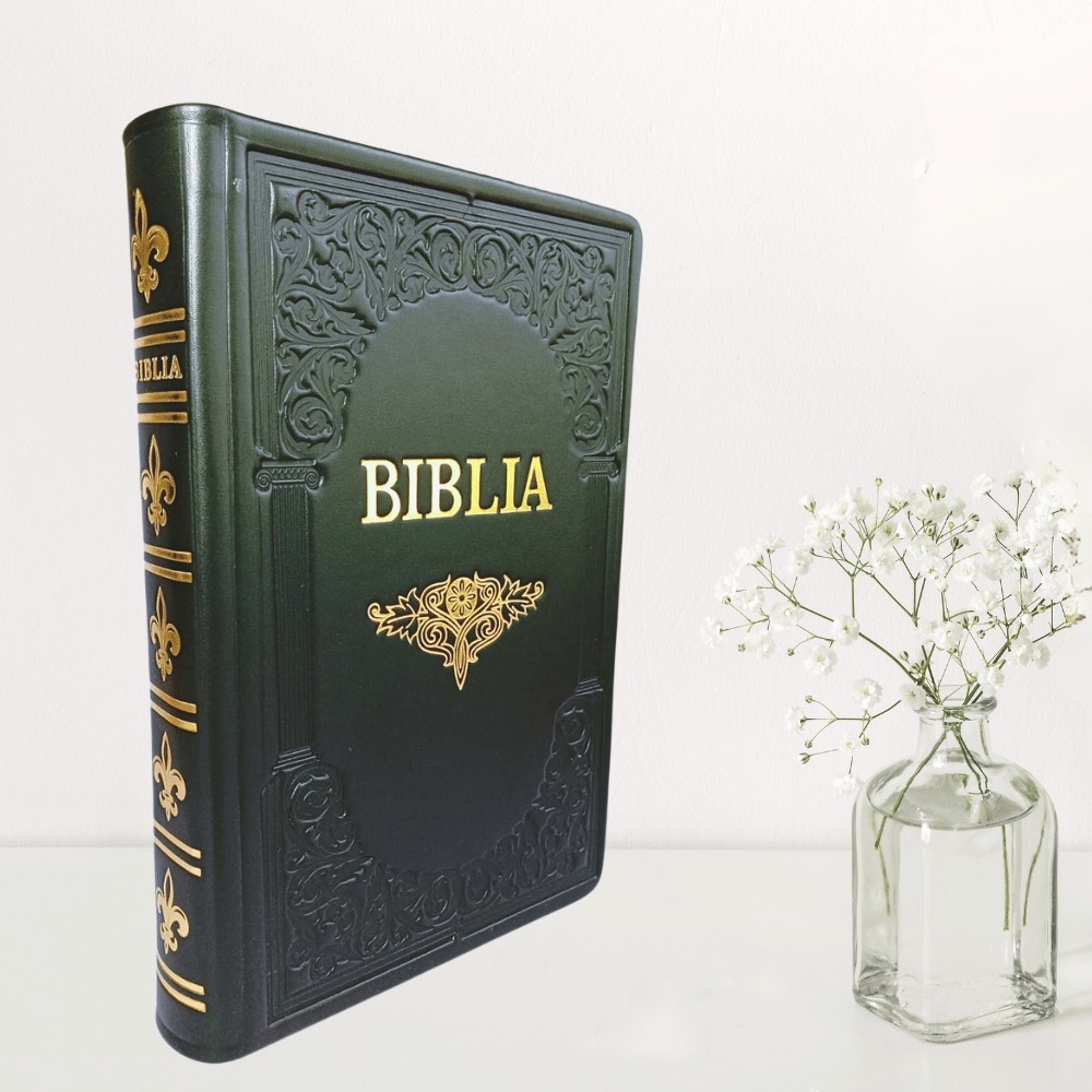 Biblie mare, piele, handmade, neagră, index, margini aurii,  cuv. Isus cu rosu [SI 076 HM]