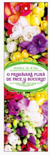 Semn de carte cu panglica roz fucsia - Text: "Domnul să vă dea o primăvară plină de pace și bucurie!" [81]