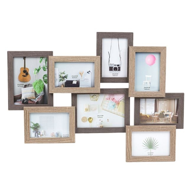 Rama foto din lemn, maro, 2 nivele - 8 poze (63x47cm) Rama foto din lemn, maro, 2 nivele - 8 poze (63x47cm)