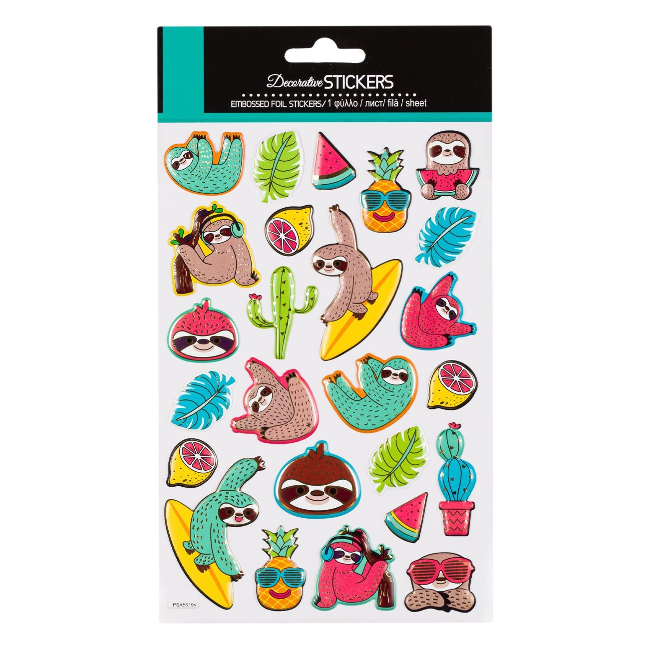 Autocolante - Sloth, Frunze tropicale, 25 buc. (3+) Autocolante - Sloth, Frunze tropicale, 25 buc. (3+)