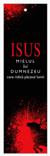 Semn de carte cu panglica rosie - Text:  "ISUS, Mielul lui Dumnezeu, care ridică păcatul lumii"   [83]