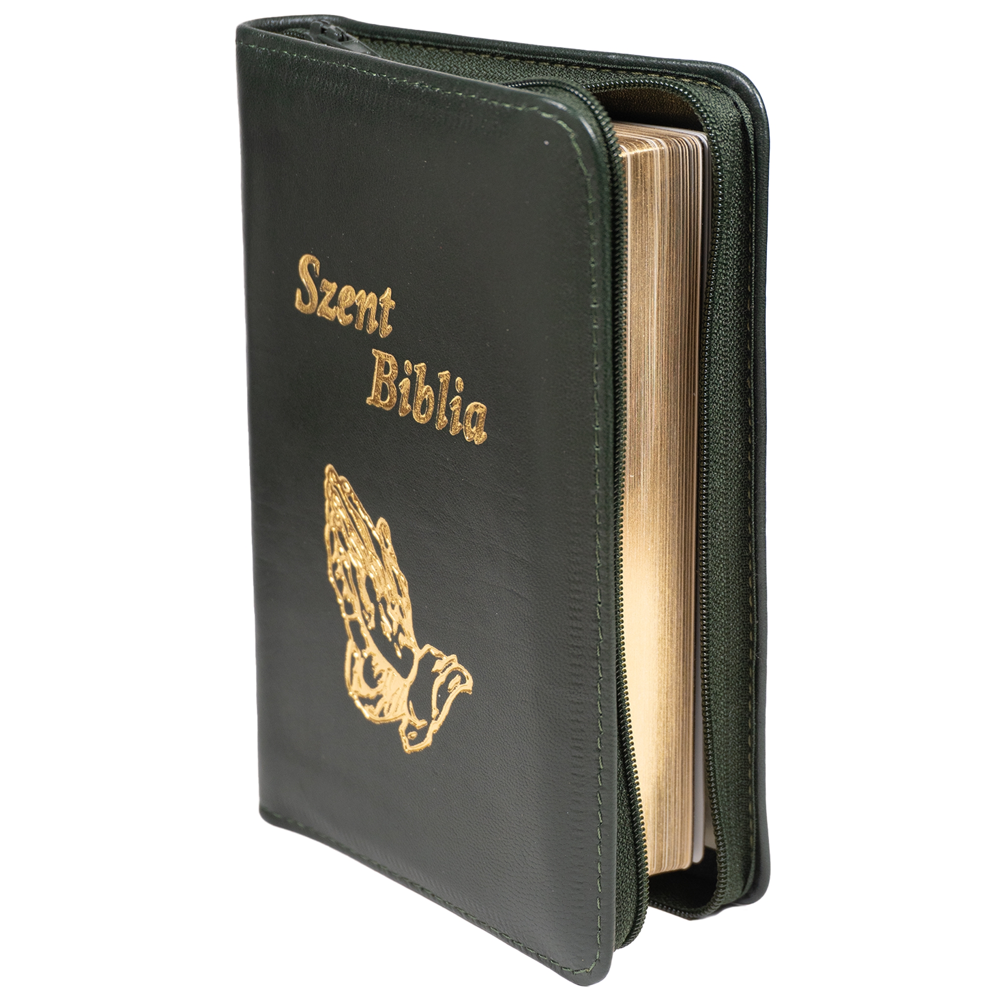 Szent Biblia, Mini Biblia, sötétzöld, Bőr, Cipzáros, Károli Gáspár Forditása (Biblia mica, piele, in lb. maghiara, fermoar) [043 PF]