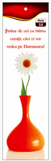 Semn de carte cu panglica rosie - Verset:  "Ferice de cei cu inima curată, căci ei vor vedea pe Dumnezeu!" Matei 5:8 [84]