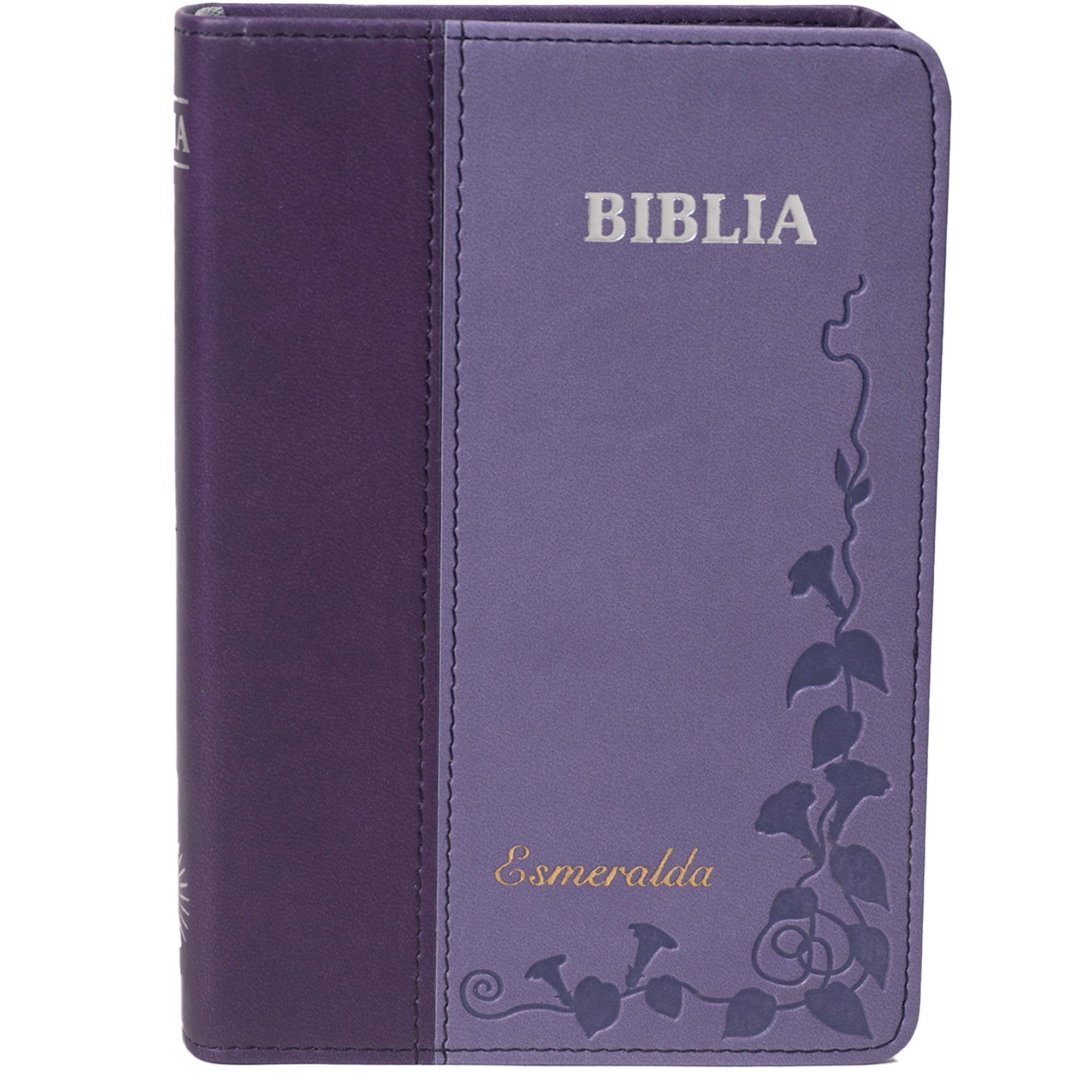 Biblie personalizată cu numele Esmaralda -  Biblie marime mica, piele ecologica, nuante de mov, index, margini argintate, cuv. Isus rosu [SI 046 TI]