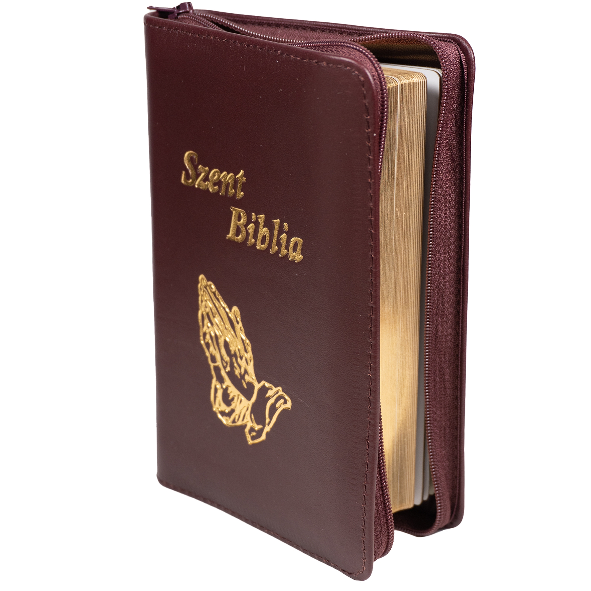 Szent Biblia, Mini Biblia, bordó, Bőr, Cipzáros, Károli Gáspár Forditása (Biblia mica, piele, in lb. maghiara, fermoar) [043 PF]