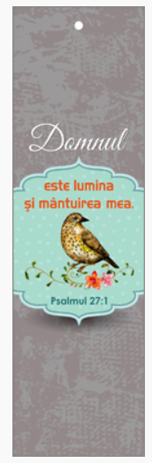 Semn de carte cu panglica gri-  Verset:  "Domnul este lumina şi mântuirea mea." Psalmul 27:1 [93]