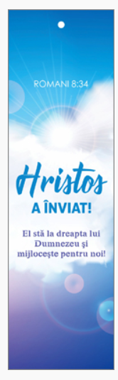 Semn de carte cu panglica albastra - Text și verset:  Hristos a înviat! "El stă la dreapta lui Dumnezeu şi mijloceşte pentru noi!" Romani 8:34 [94]