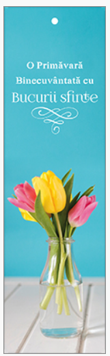 Semn de carte cu panglica albastru - Text:  "O Primăvară Binecuvântată cu Bucurii sfinte"   [100]