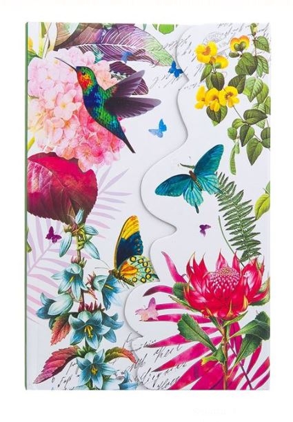 Carnet A5, alb - fluturi,flori, pasare Carnet A5, alb - fluturi,flori, pasare