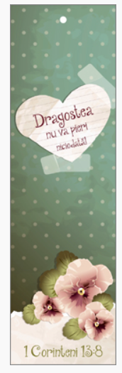 Semn de carte cu panglica kaki - verset : '' Dragostea nu va pieri niciodata! '' [09]