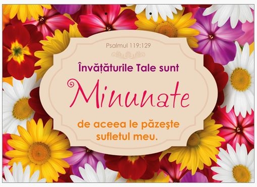 Poster cu verset A4 - Verset:  "Învăţăturile Tale sunt minunate, de aceea le păzeşte sufletul meu." Psalmul 119:129    [159]