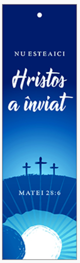 Semn de carte cu panglica albastru inchis  -  Verset:  "Nu este aici. Hristos a înviat." Matei 28:6   [103]