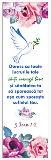 Semn de carte cu panglica mov deschis  -Verset:  "Doresc ca toate lucrurile tale să-ţi meargă bine şi sănătatea ta să sporească tot aşa cum sporeşte sufletul tău." 3 Ioan 1:2  [104]