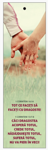 Semn de carte cu panglica verde deschis  -  Versete:  1 Corinteni 16:14 "Tot ce faceţi să faceţi cu dragoste!"  1 Corinteni 13:7-8 "Căci dragostea acoperă totul, crede totul, nădăjduieşte totul, suferă totul, nu va pieri în veci!"   [109]