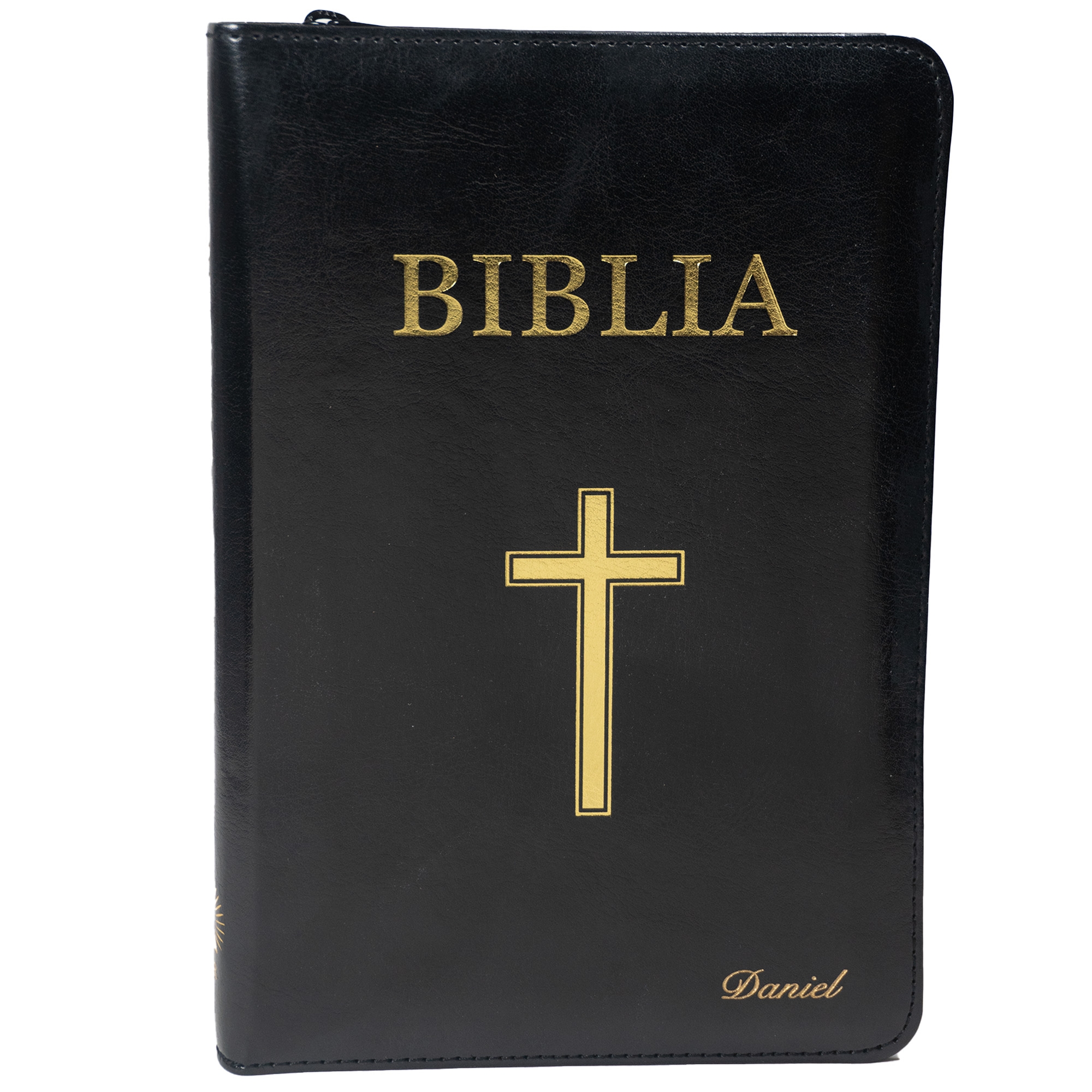 Biblie personalizată cu numele Daniel - Biblia medie, piele ecologica, fermoar, margini aurii, index Biblie personalizată cu numele Daniel - Biblia medie, piele ecologica, fermoar, margini aurii, index