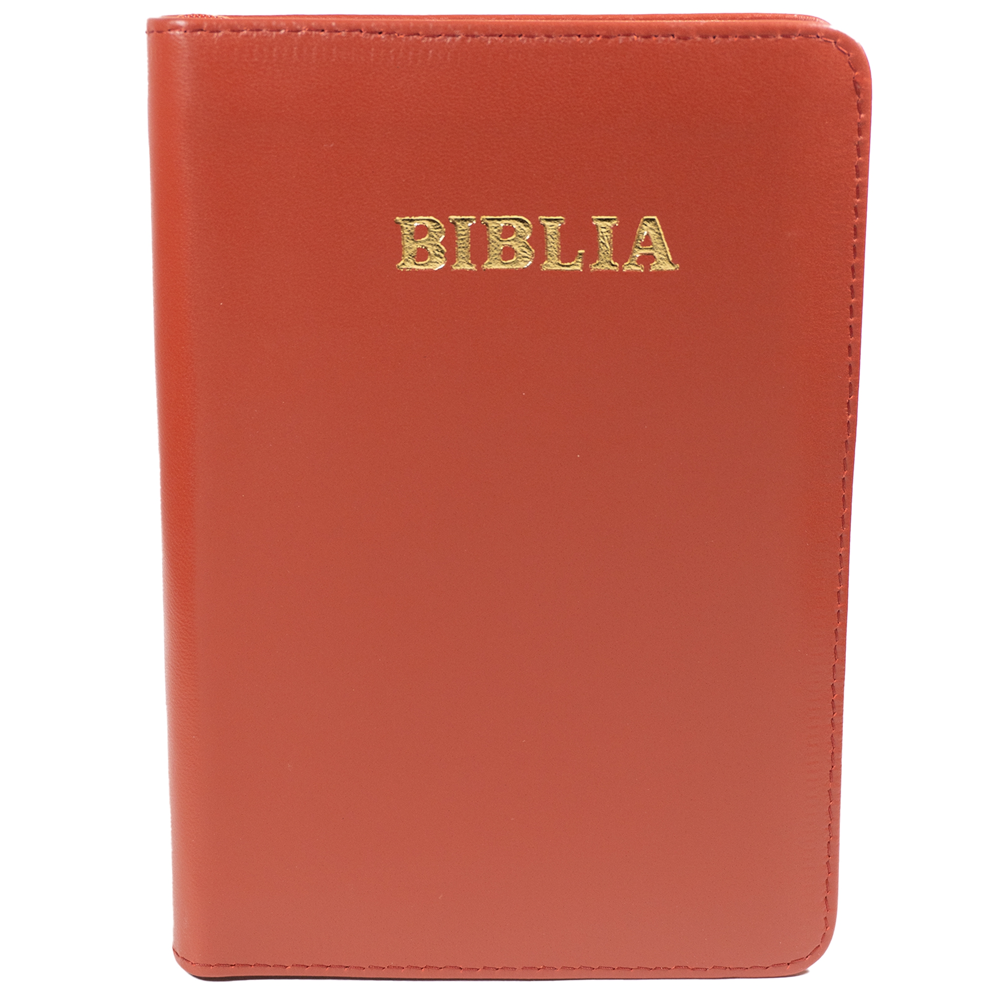 Biblie din piele, marime medie, cărămiziu, fermoar, index, margini aurii, cuv. lui Isus cu rosu [SB 057 PFI]
