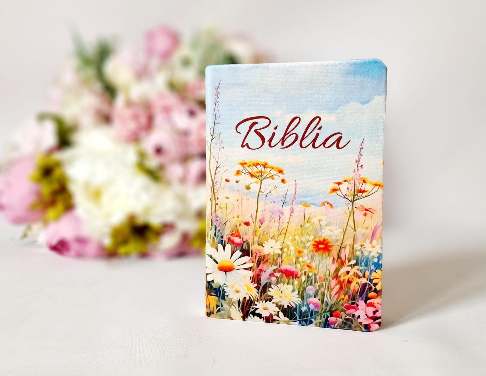 Biblia handmade, model 32, coperta de catifea, flexibila, marime medie, margini aurii, index, cuv. lui Isus cu rosu [SI 057 CAT]