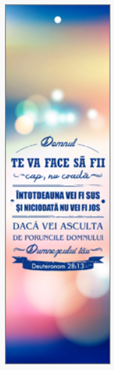 Semn de carte cu panglica albastru inchis -  Verset:  "Domnul te va face să fii cap, nu coadă; întotdeauna vei fi sus şi niciodată nu vei fi jos, dacă vei asculta de poruncile Domnului Dumnezeului tău" Deuteronom 28:13    [116]