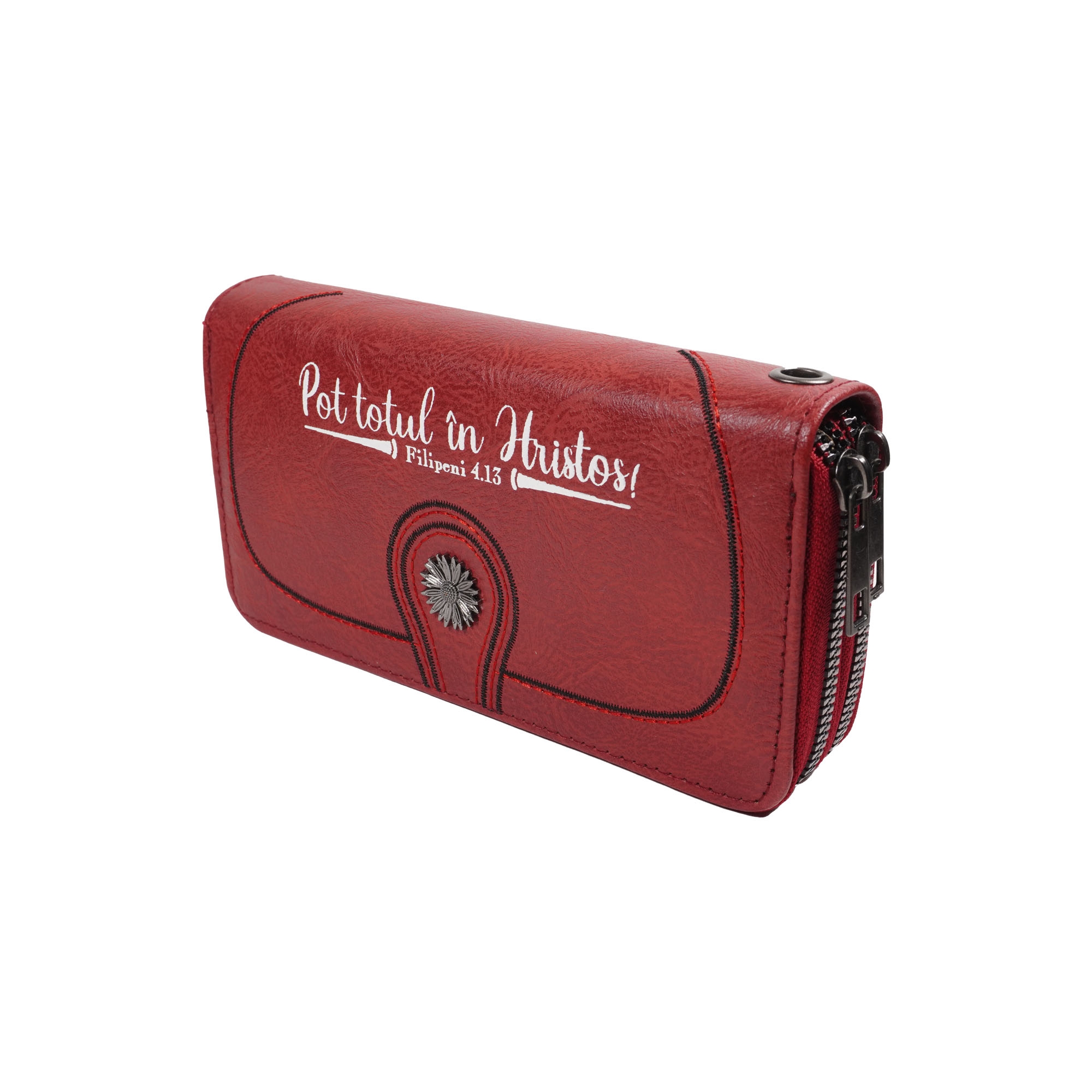 Portofel damă, 2 fermoare, roșu, cu imprimeu "Pot totul în Hristos!" Portofel damă, 2 fermoare, roșu, cu imprimeu "Pot totul în Hristos!"