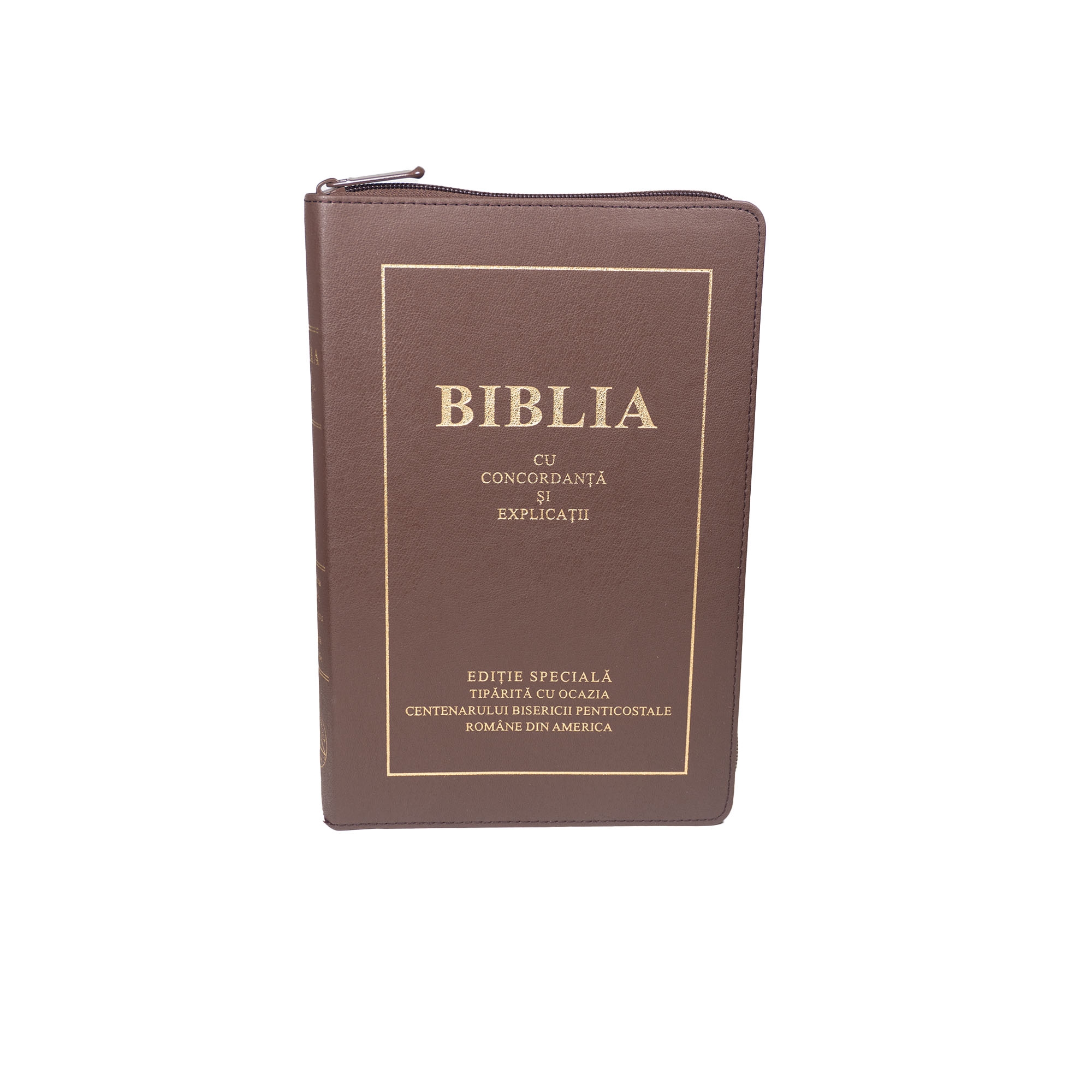 Biblie de lux, mare, din piele, visinie, fermoar, index, concordanta, explicatii, cuv. lui Isus cu rosu, ediție specială Centenar Bis. Penticostală SUA [CO 77 ZTI]