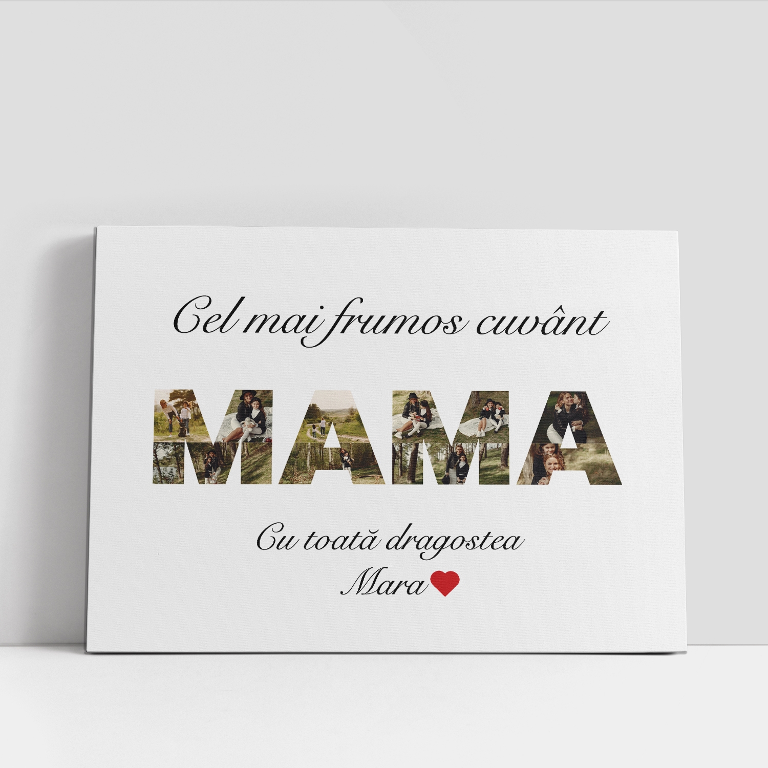 Tablou canvas personalizat cu 10 poze si nume – Cel mai frumos cuvânt MAMA