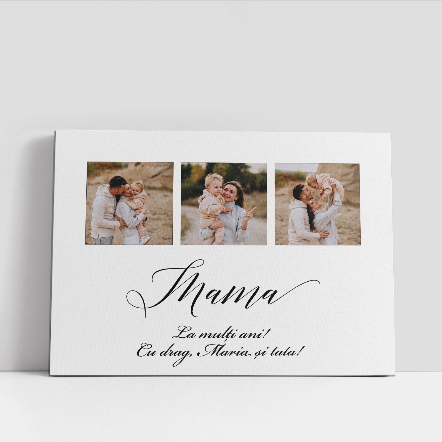 Tablou canvas personalizat cu 3 poze si text – Mama