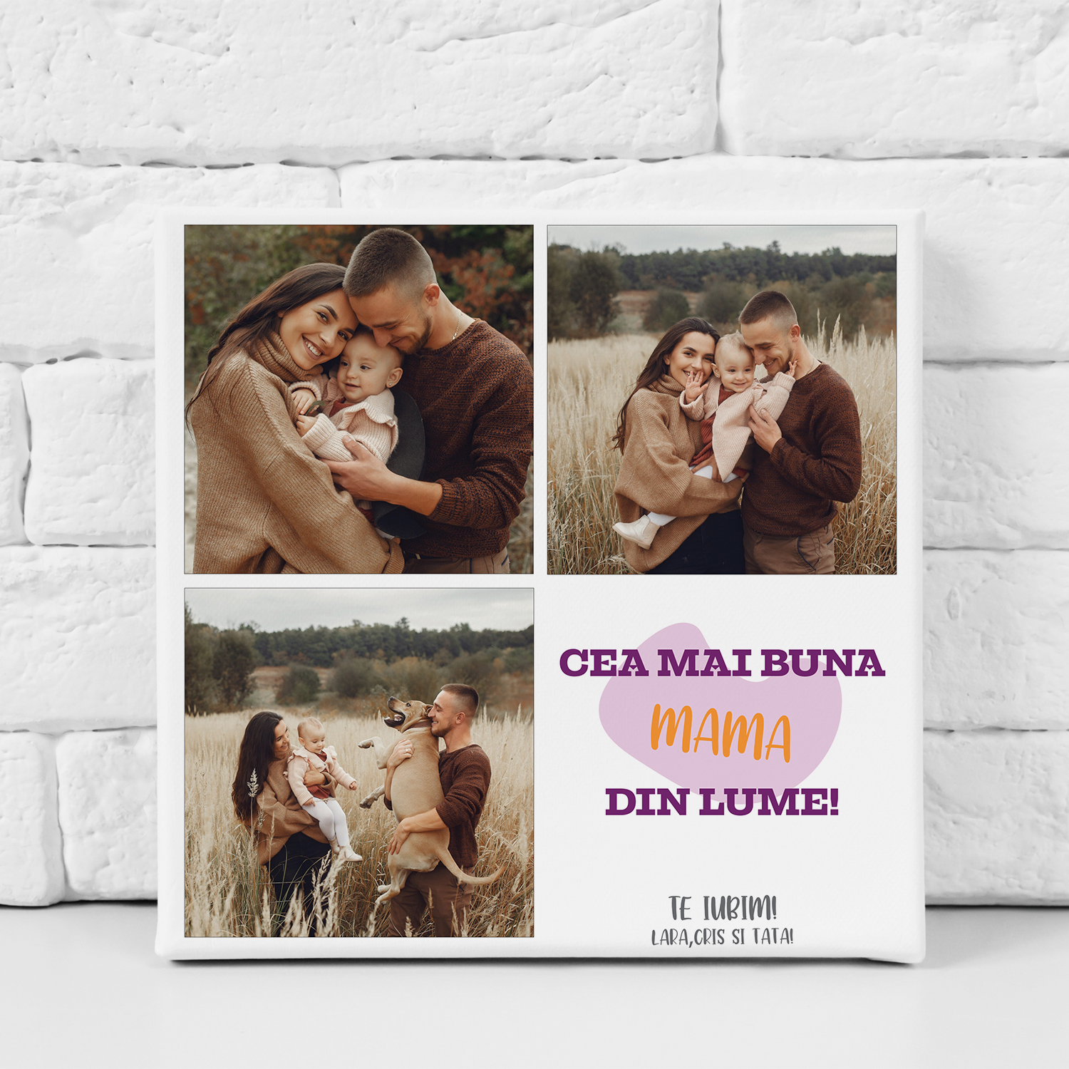 Tablou canvas personalizat cu 3 poze și nume – Cea mai bună mamă din lume Tablou canvas personalizat cu 3 poze și nume – Cea mai bună mamă din lume