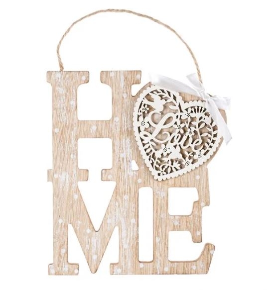 Agatatoare din lemn decorativa, bej - HOME, Love (16x20cm) Agatatoare din lemn decorativa, bej - HOME, Love (16x20cm)