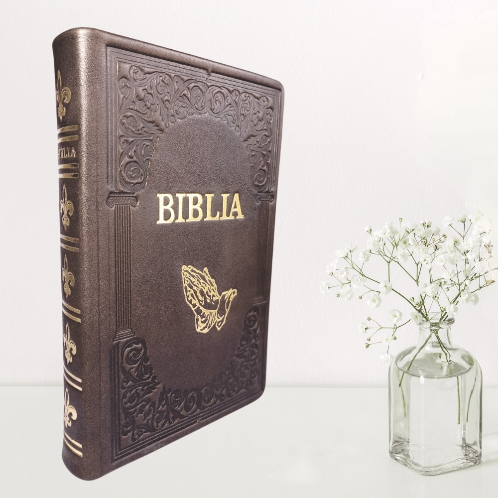 Biblie mare, piele, handmade, maro, index, margini aurii,  cuv. Isus cu rosu [SI 076 HM]