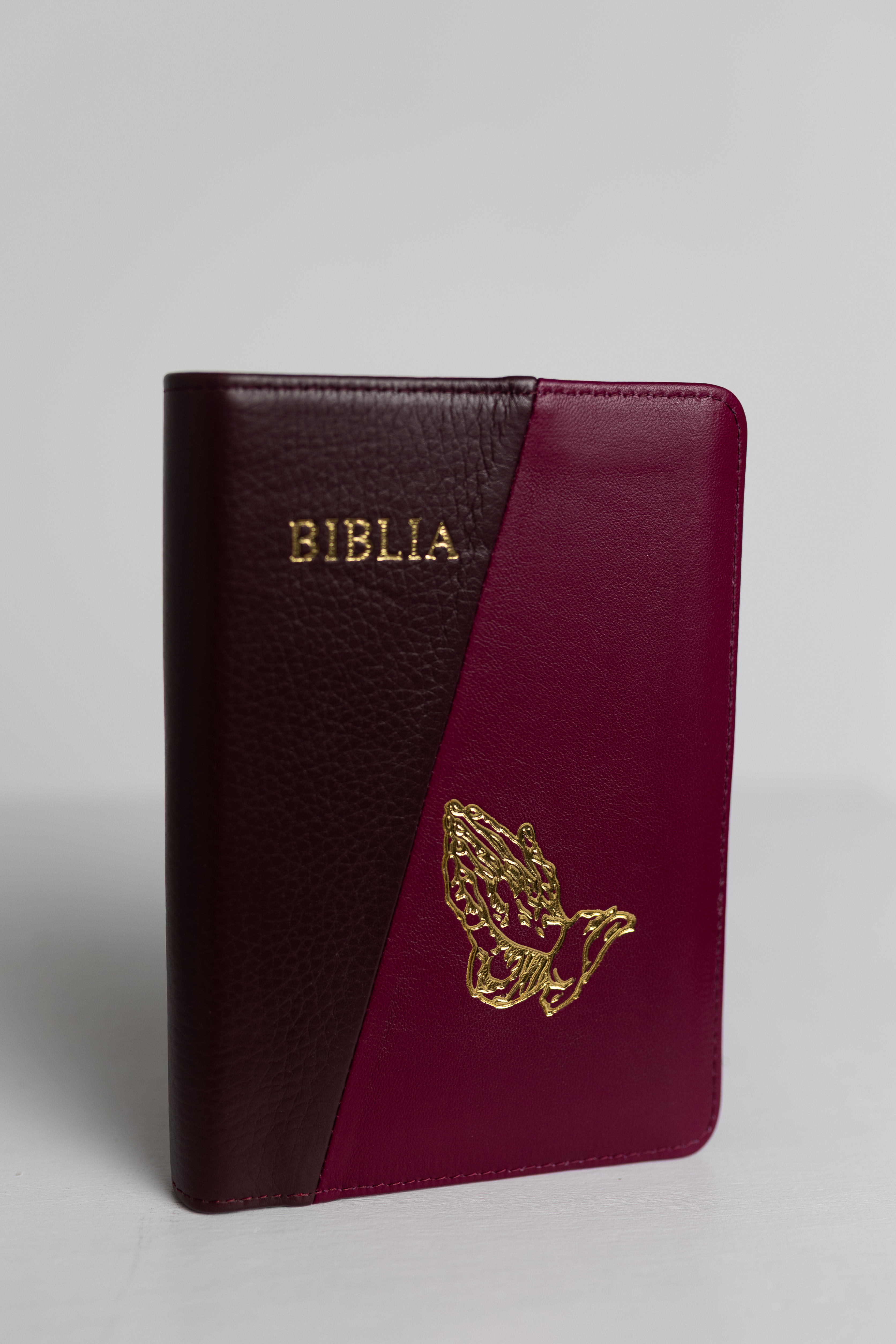 Biblie din piele, medie, bordo cu vișiniu, margini aurii, index, maini in rugaciune, cuv. lui isus cu roșu [057 PFI Biblie din piele, medie, bordo cu vișiniu, margini aurii, index, maini in rugaciune, cuv. lui isus cu roșu [057 PFI