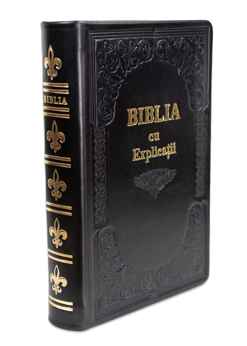 Biblia cu concordanta si explicatii, HANDMADE, mare, piele, neagra, index, aurita,  cuv. lui Isus cu rosu [CO 77 HMI]