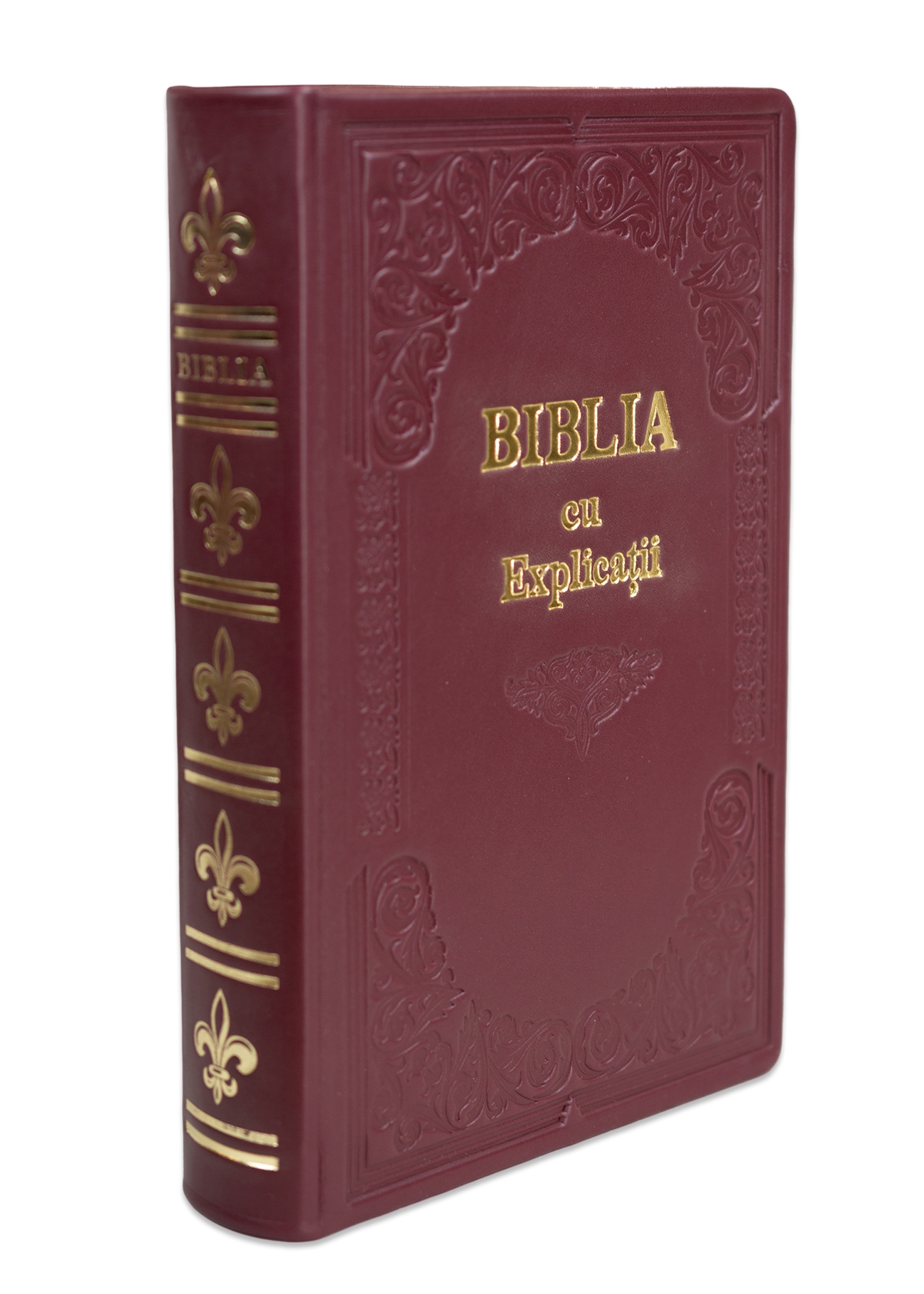 Biblia cu concordanta si explicatii, HANDMADE, mare, piele, visiniu, index, aurita,  cuv. lui Isus cu rosu  [CO 77 HMI]