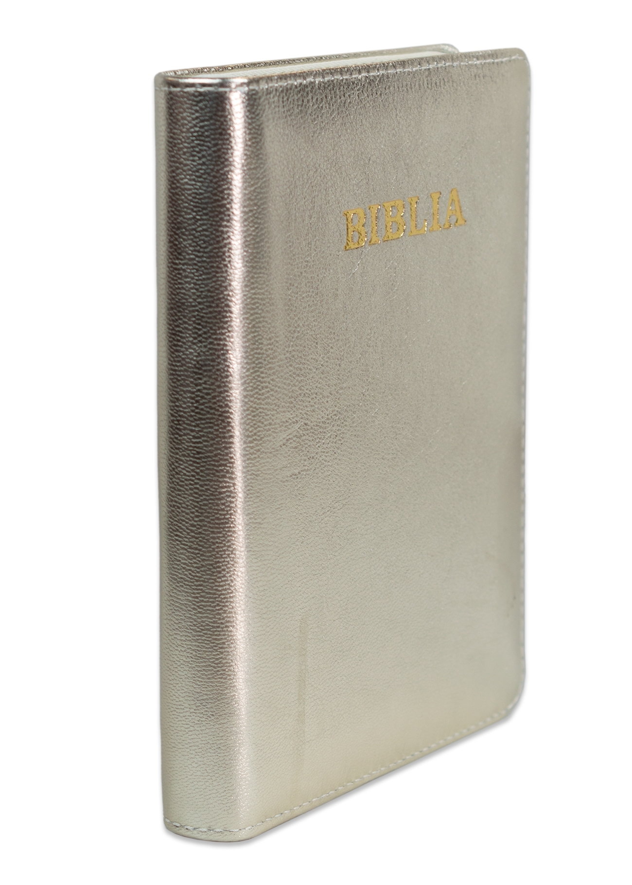 Biblie din piele, marime medie, culoare, auriu deschis, fermoar, margini albe,  cuv. lui Isus cu rosu [053]