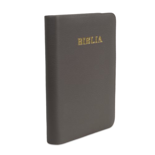 Biblie din piele, marime medie, culoare gri închis, fermoar, index, margini aurii, cuv. lui Isus cu rosu [SB 057 PFI]