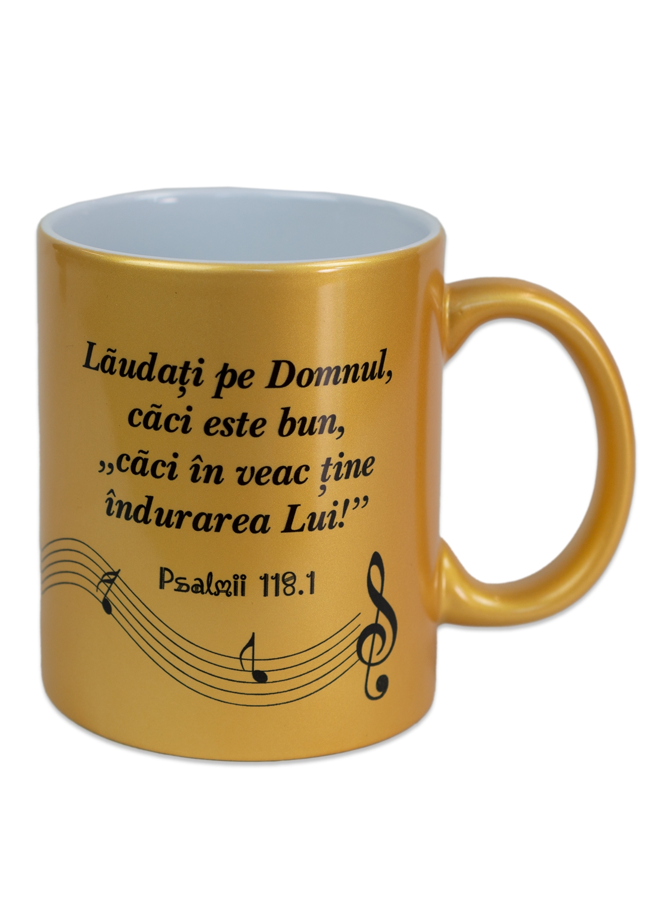 Cana auriu mat - Laudati pe Domnul caci este bun, "caci in veac tine indurarea Lui!" (Psalmii 118:1) Cana auriu mat - Laudati pe Domnul caci este bun, "caci in veac tine indurarea Lui!" (Psalmii 118:1)