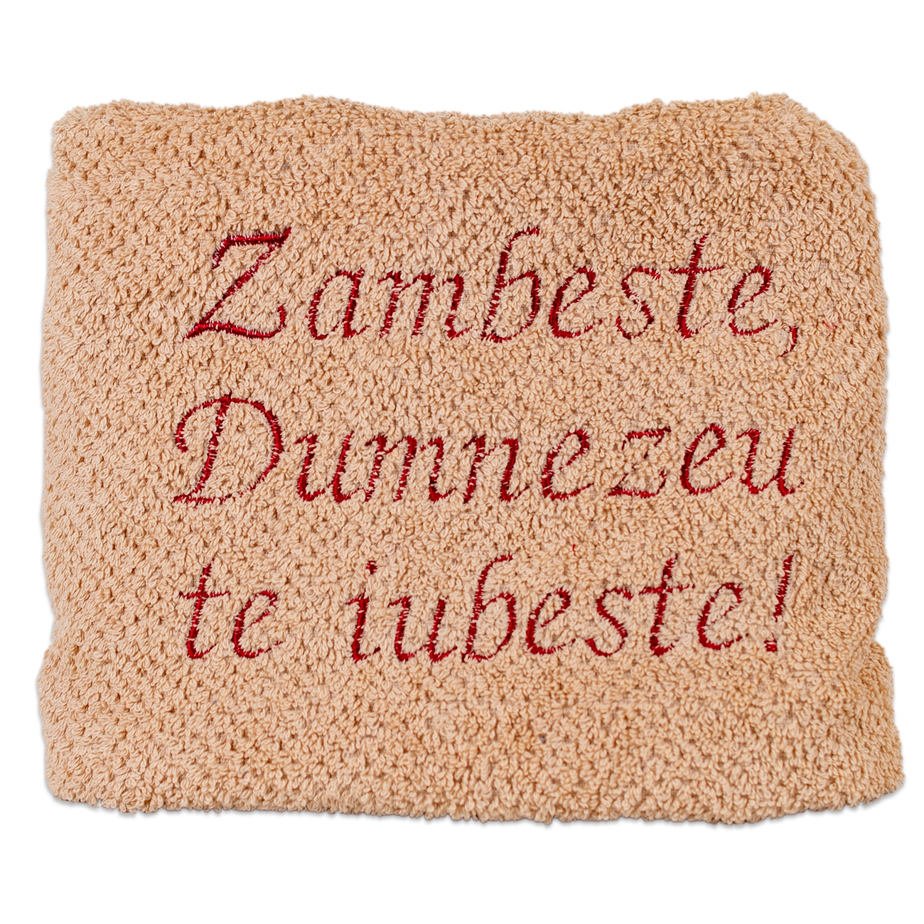 Prosop brodat - Zambeste! Dumnezeu te iubeste (bej) Prosop brodat - Zambeste! Dumnezeu te iubeste (bej)