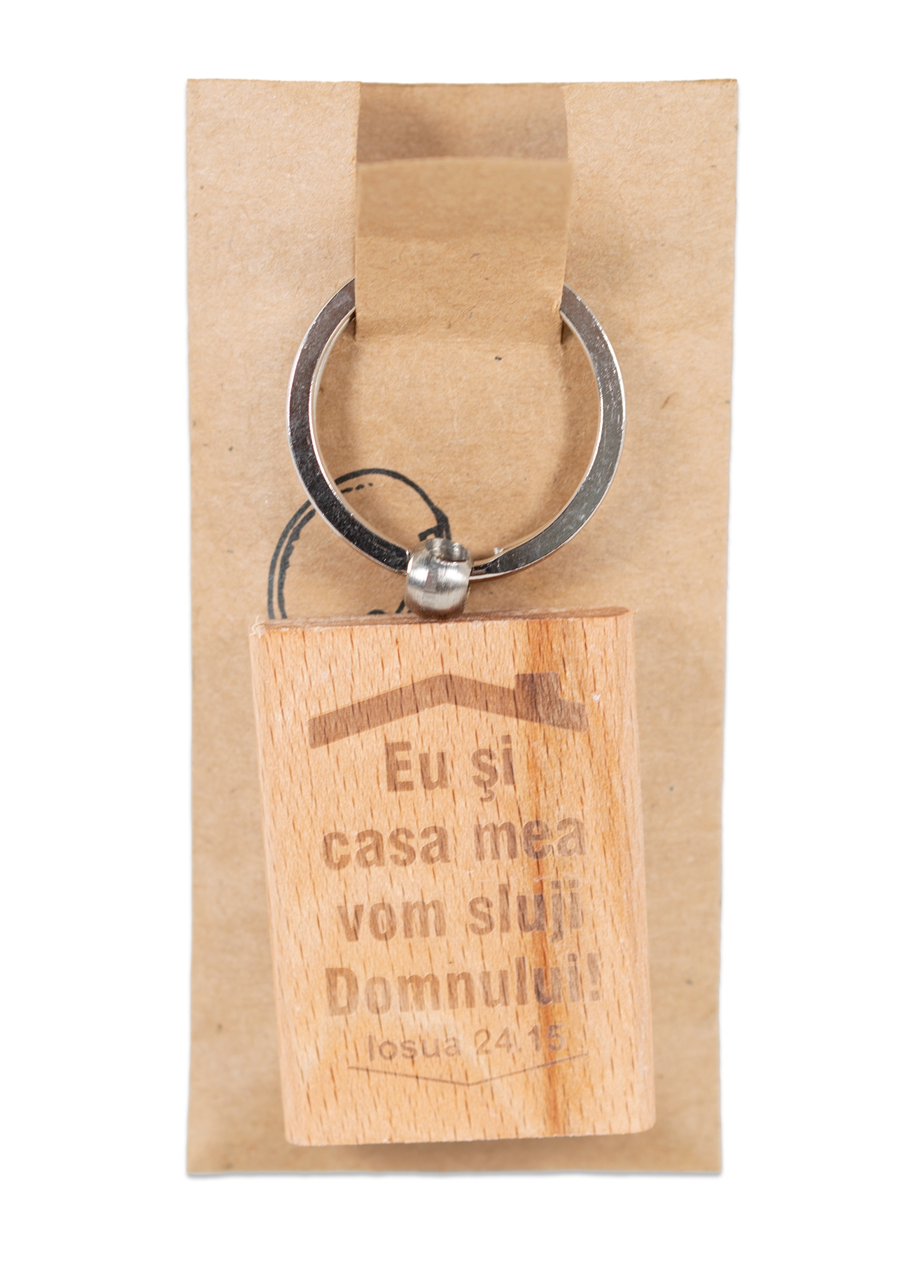 Breloc din lemn - "Eu si casa mea" - Iosua 24:15 Breloc din lemn - "Eu si casa mea" - Iosua 24:15
