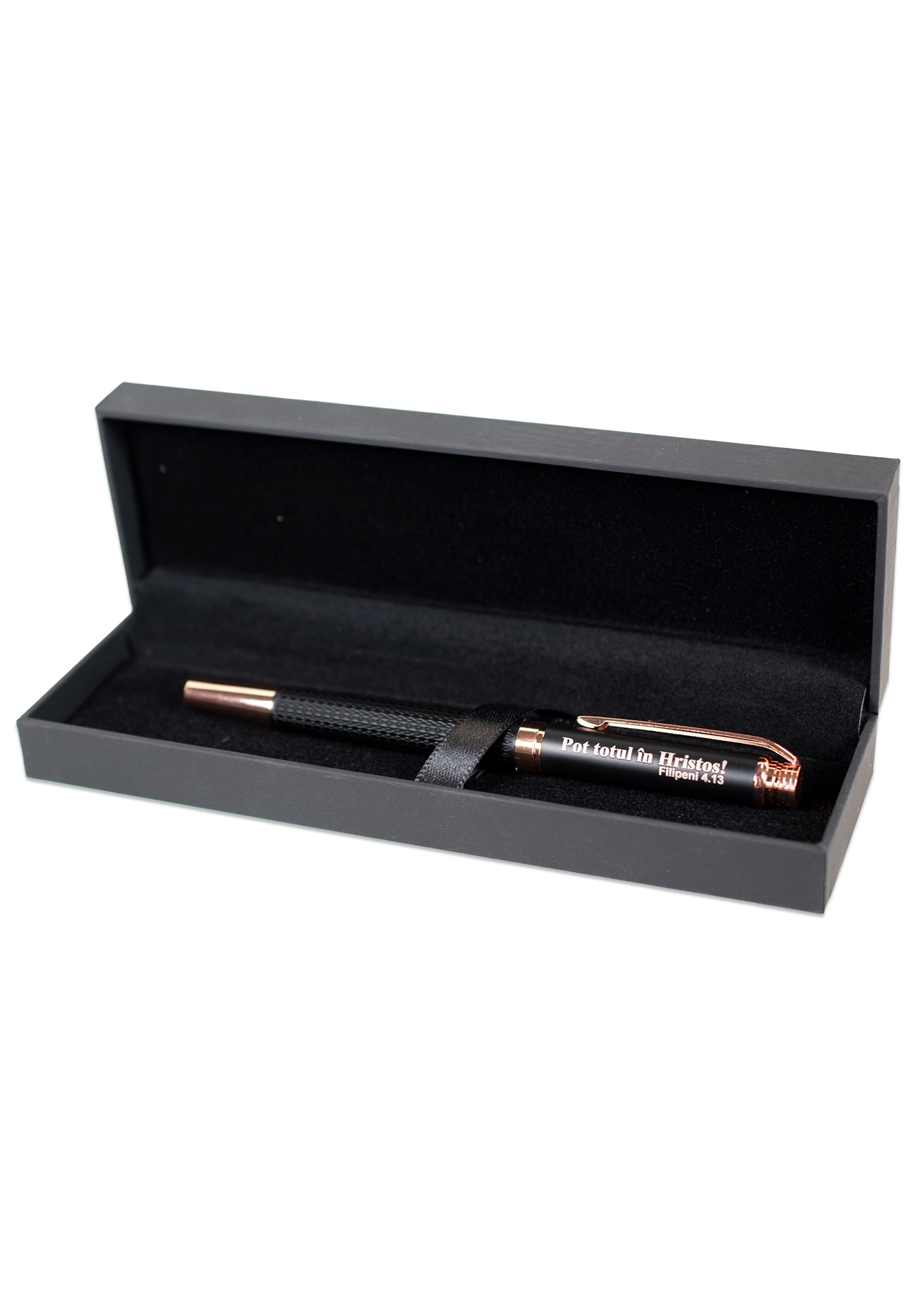 Roller metalic, negru cu auriu, in cutie - "Pot totul in Hristos!" Roller metalic, negru cu auriu, in cutie - "Pot totul in Hristos!"