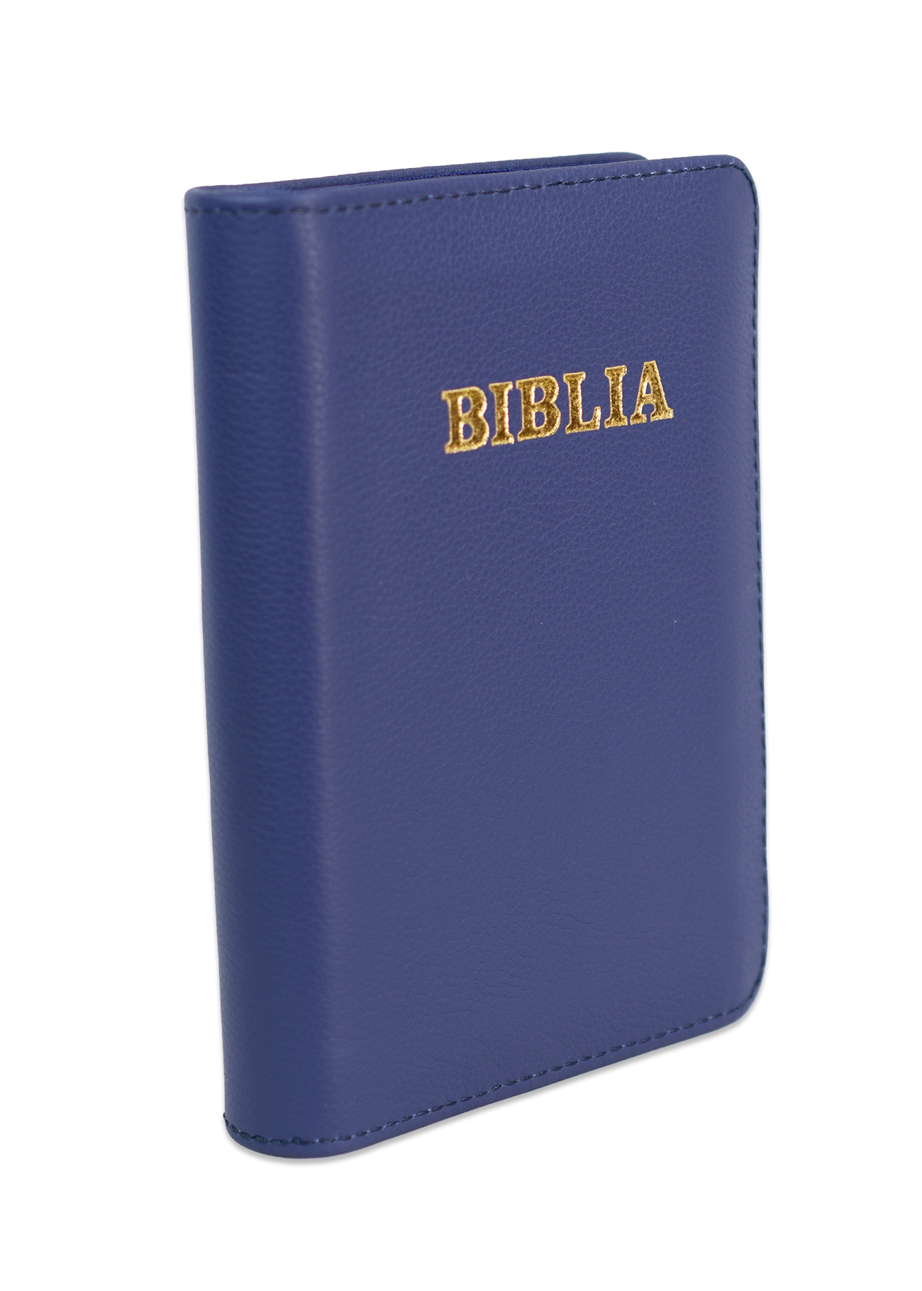 Biblia format mic, din piele, culoare bleumarin, index, fermoar, margini argintii, cuv. lui Isus in rosu [047 PFI]