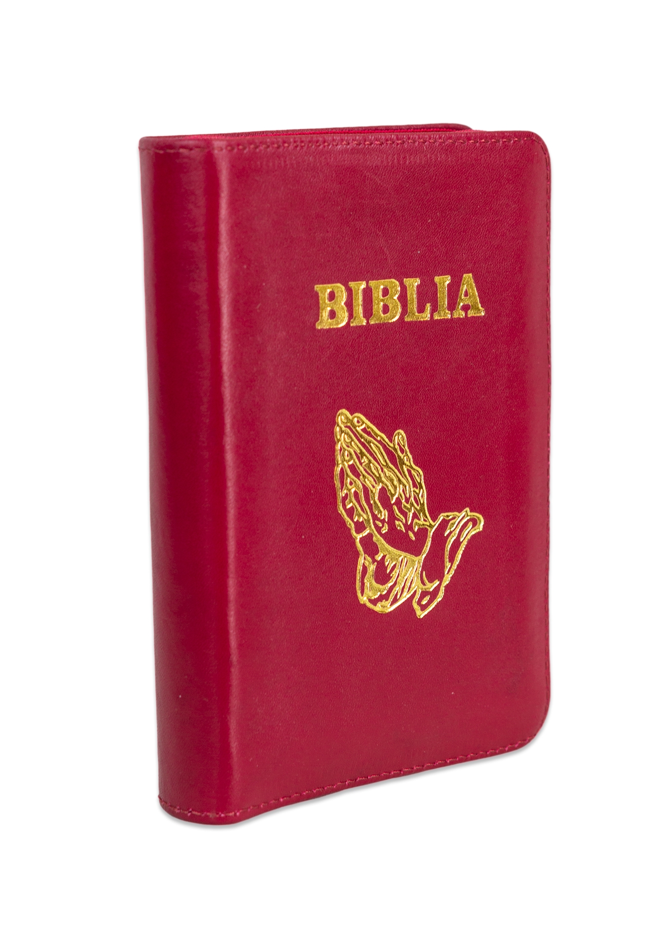 Biblia format mic, din piele, culoare roz magenta închis, index, fermoar, margini argintii, cuv. lui Isus in rosu [047 PFI]