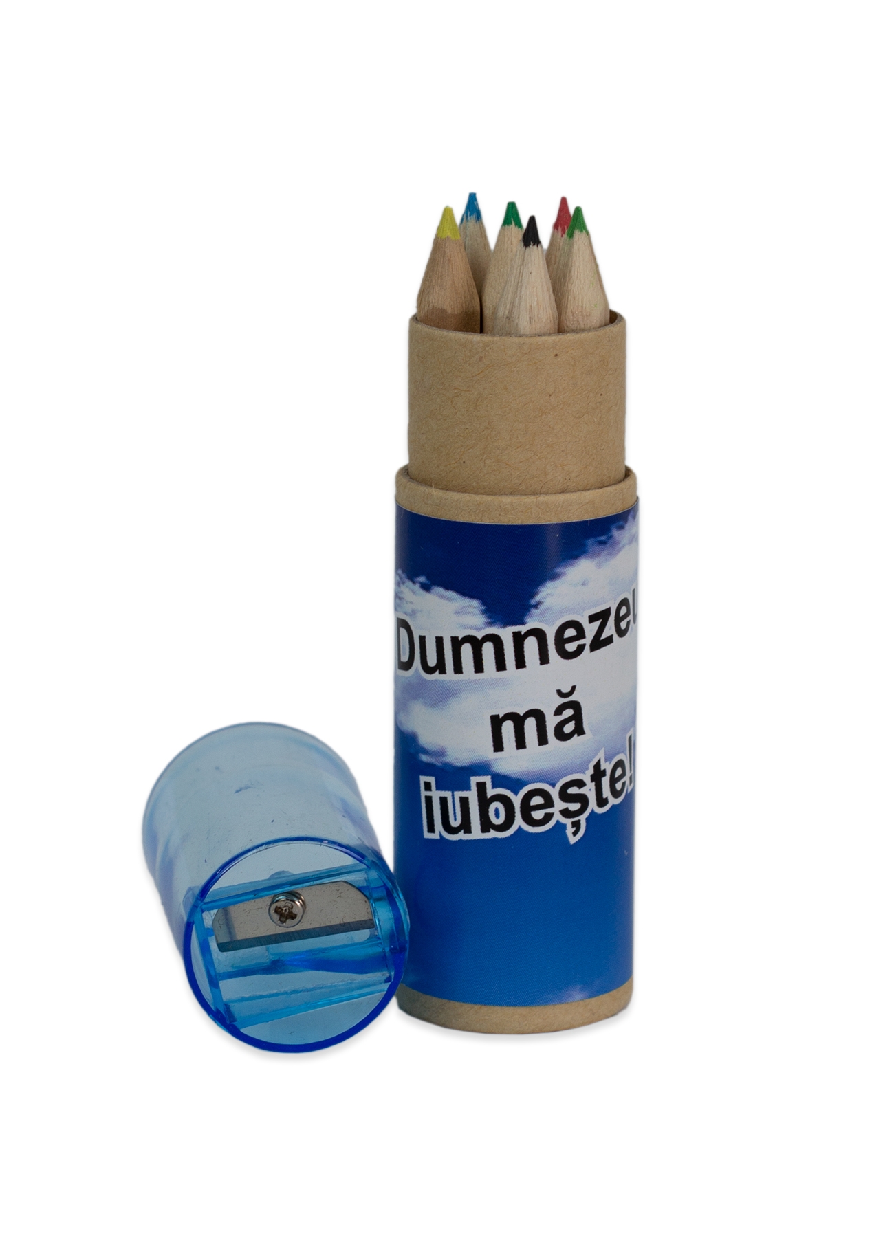 Set creioane colorate + ascuțitoare   " Dumnezeu mă iubește! " Set creioane colorate + ascuțitoare   " Dumnezeu mă iubește! "