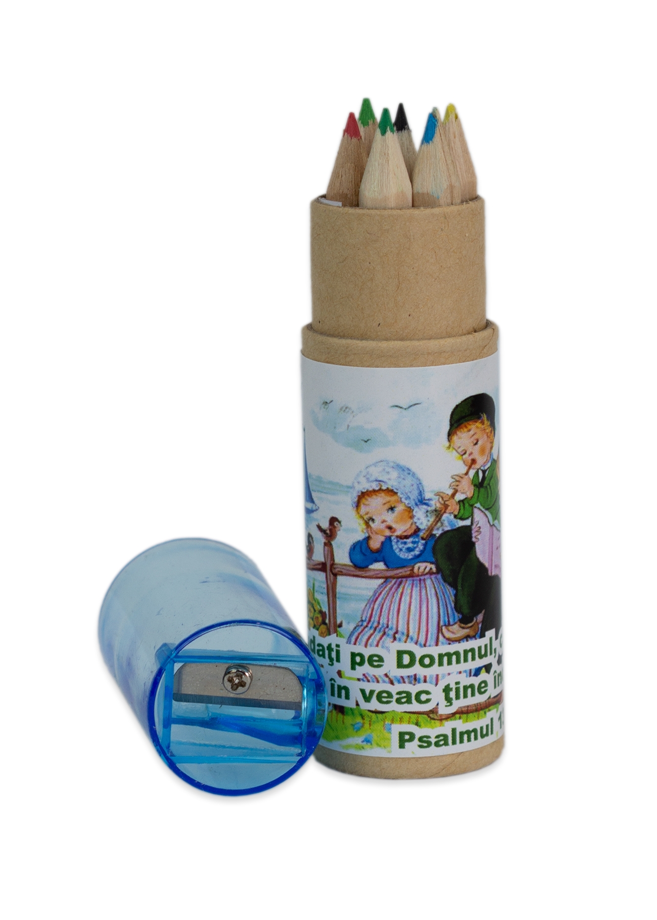Set creioane colorate + ascuțitoare   "Lăudați pe Domnul, căci este bun..." (Ps 136) Set creioane colorate + ascuțitoare   "Lăudați pe Domnul, căci este bun..." (Ps 136)