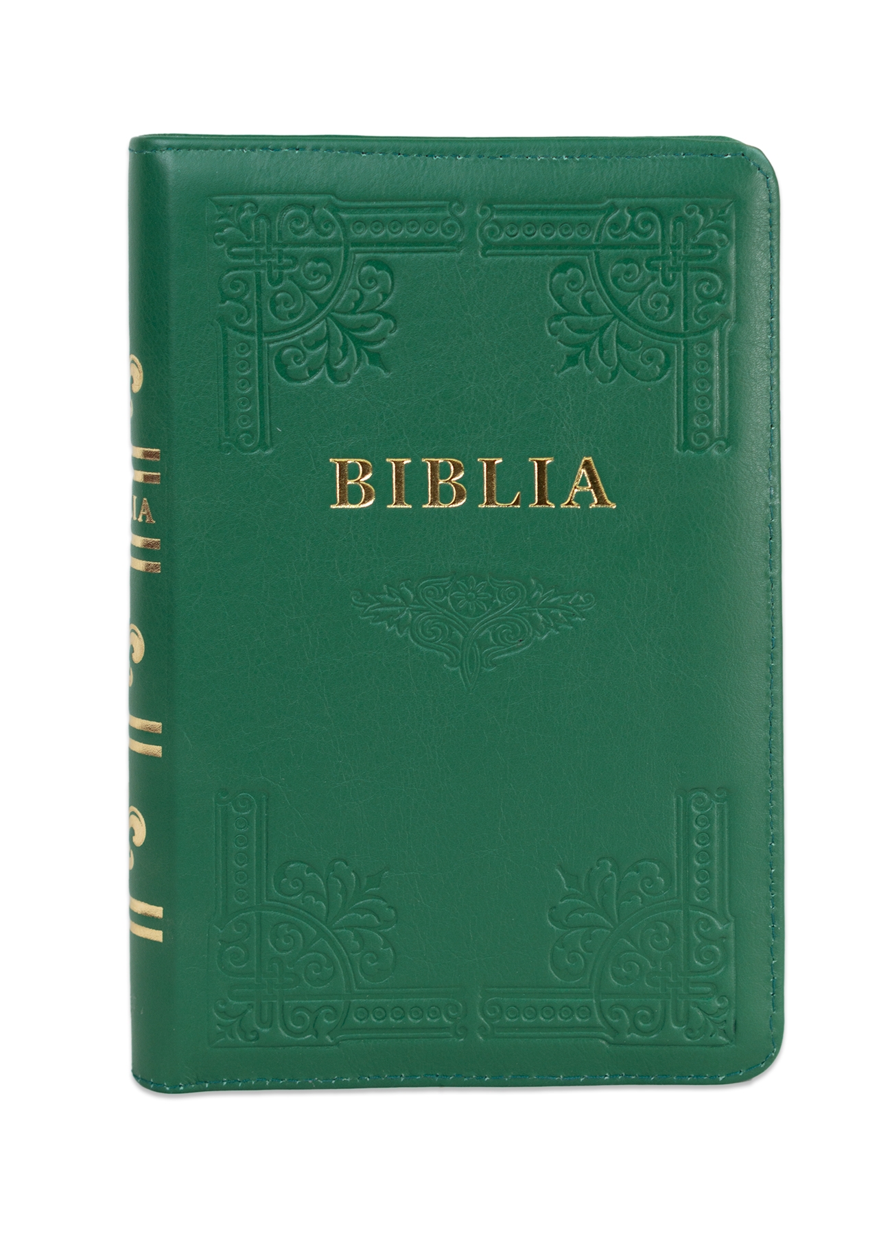 Biblia din piele, handmade, marime medie, culoare verde, fermoar,margini aurii cu index, cuv. lui Isus cu rosu [057 HM]