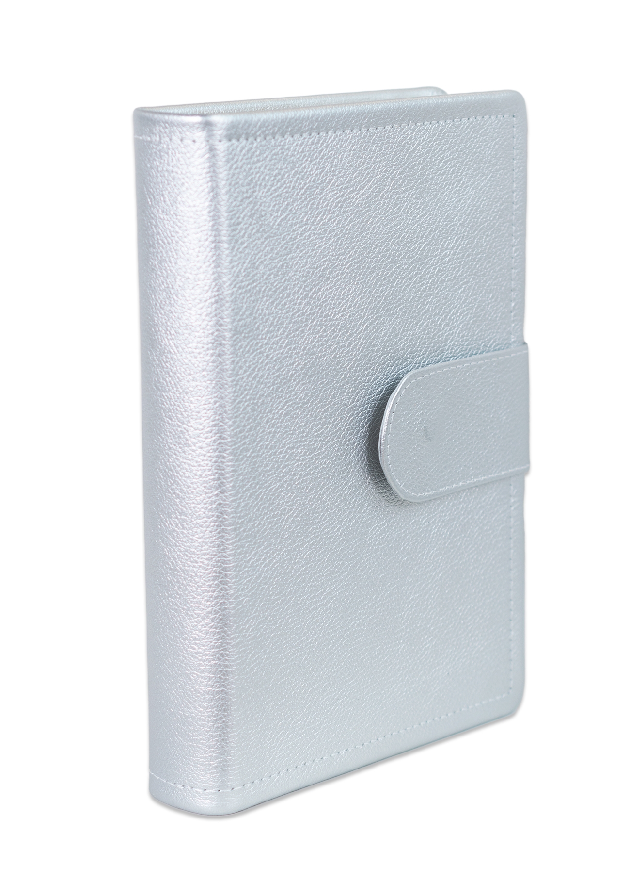 Biblia marime medie, gri deschis sidefat, piele, inchidere baretă cu capsă, margini aurii, index, cuv. lui Isus cu rosu [MAR 057 PBI]