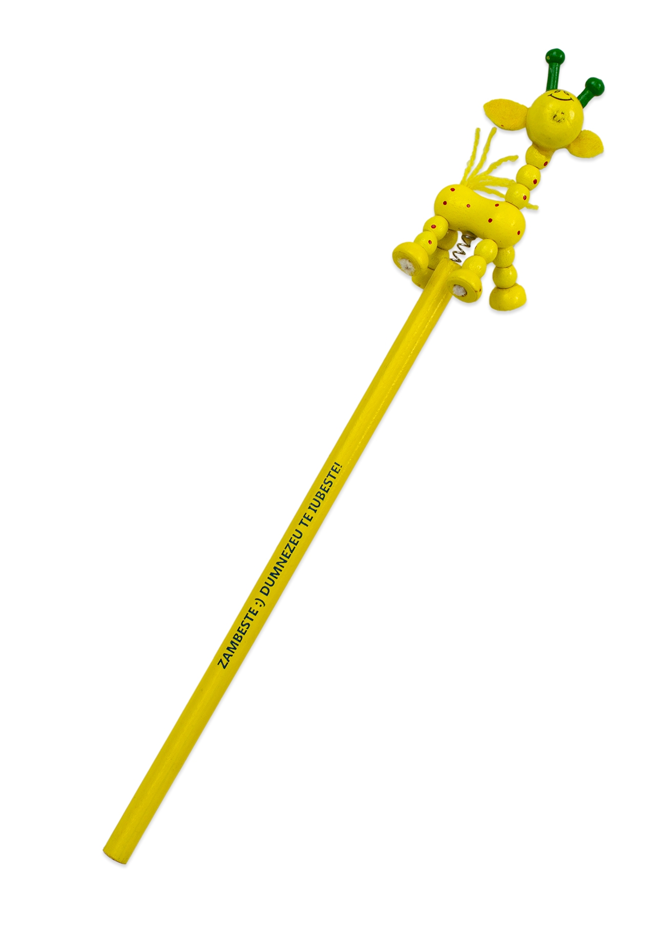 Creion cu mesaj crestin - Zâmbește Dumnezeu te iubește!  (galben)