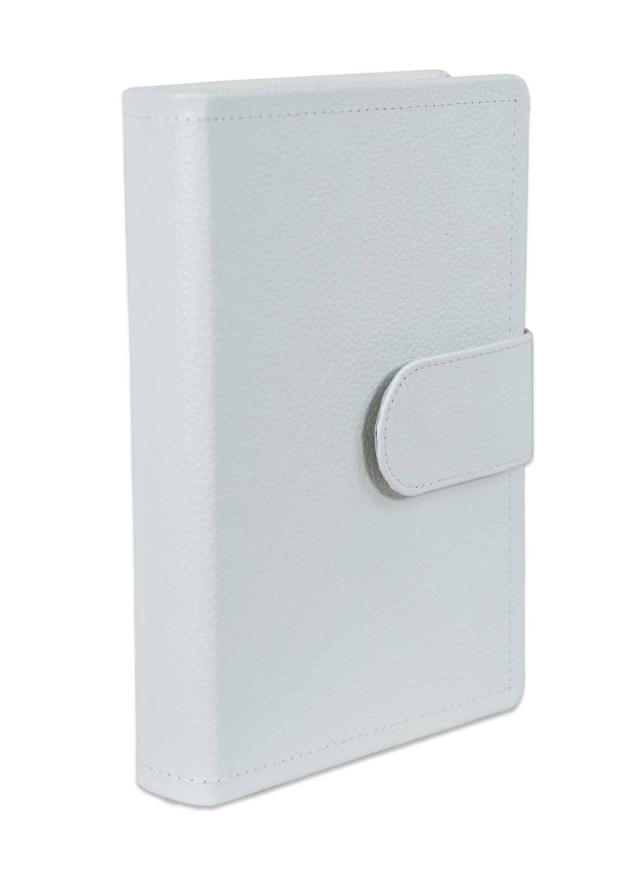 Biblia marime medie, albă, piele, inchidere baretă cu capsă, margini aurii, index, cuv. lui Isus cu rosu [MAR 057 PBI]