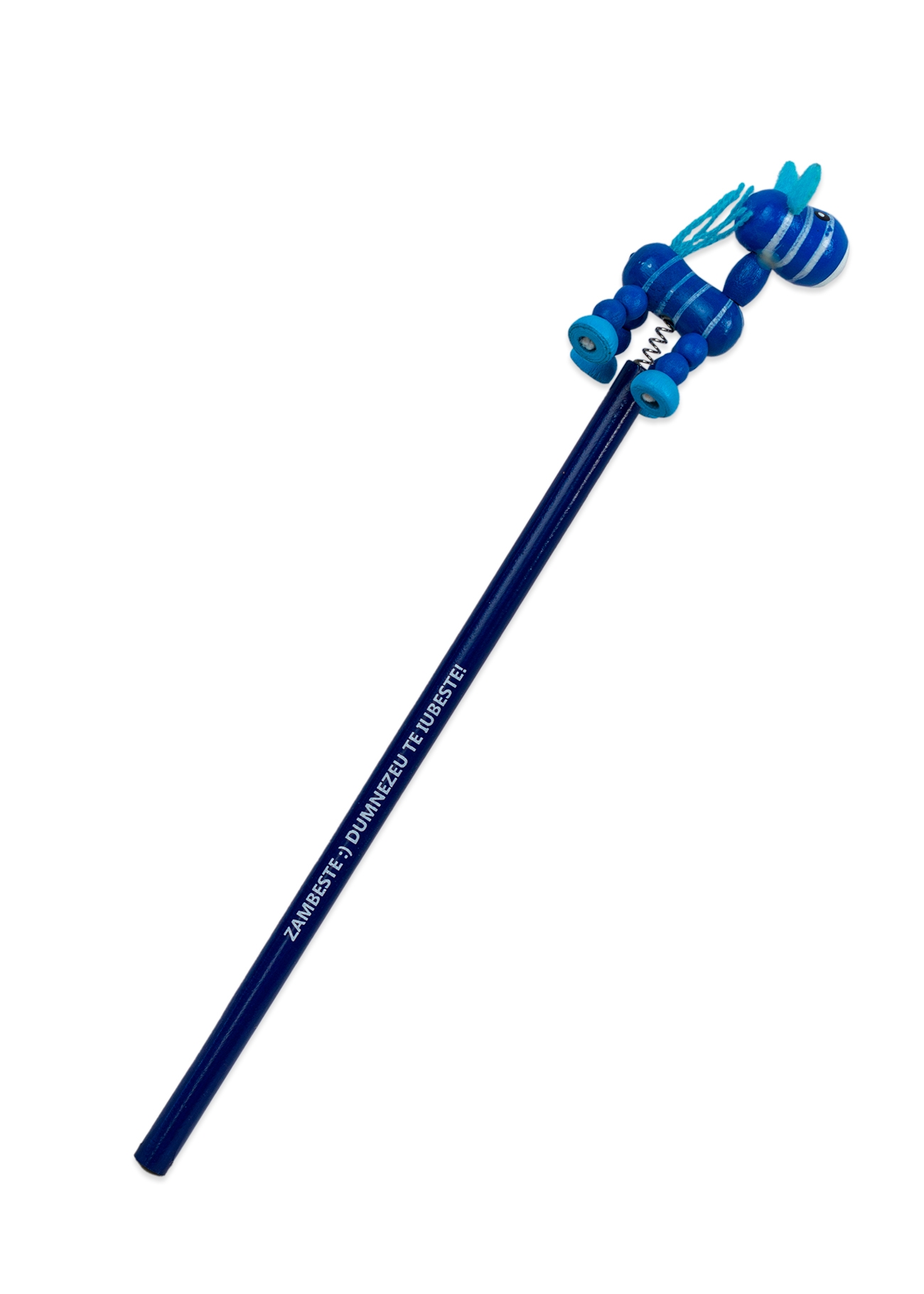 Creion cu mesaj crestin - Zâmbește Dumnezeu te iubește!  (albastru)