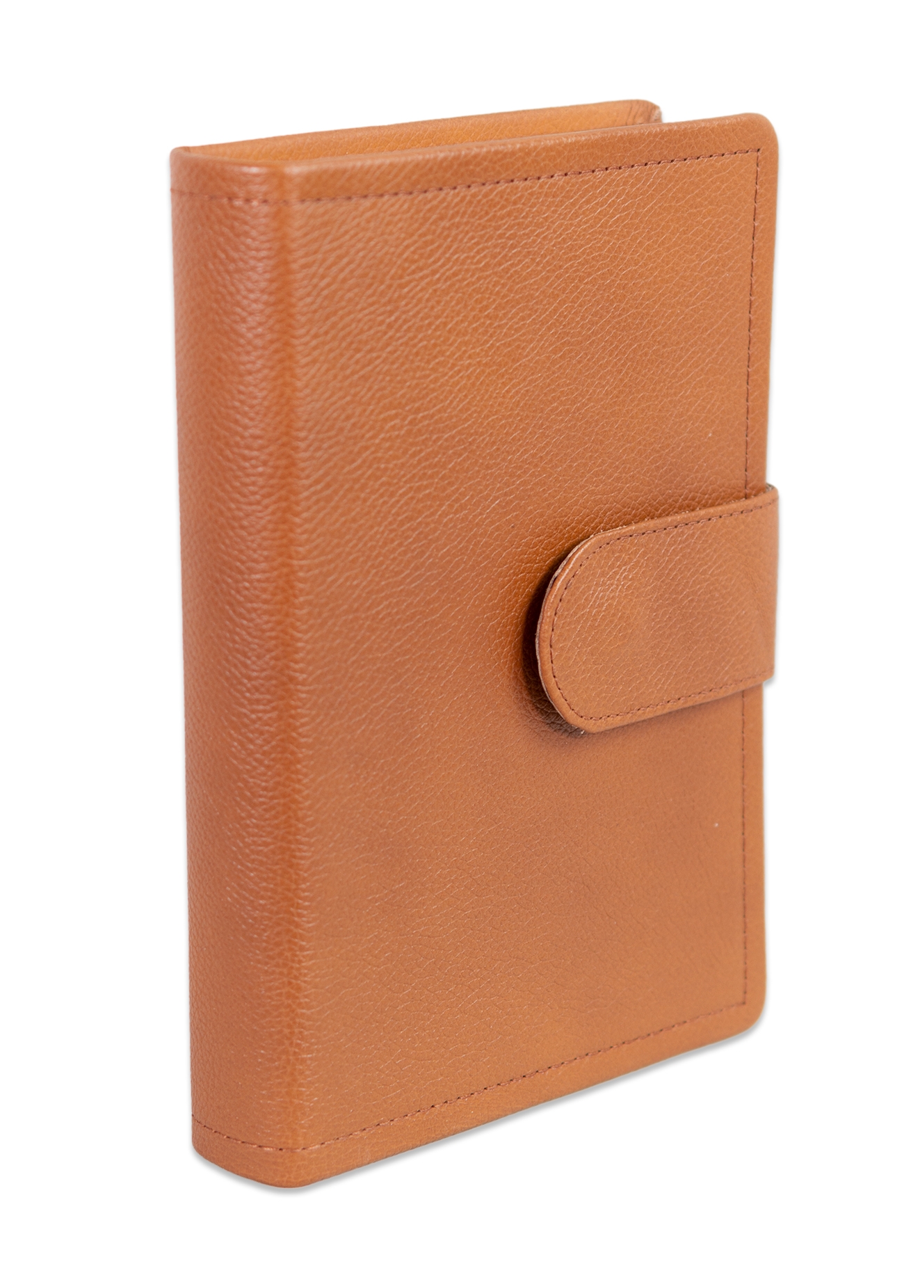 Biblia marime medie, maro, piele, inchidere baretă cu capsă, margini aurii, index, cuv. lui Isus cu rosu [MAR 057 PBI]